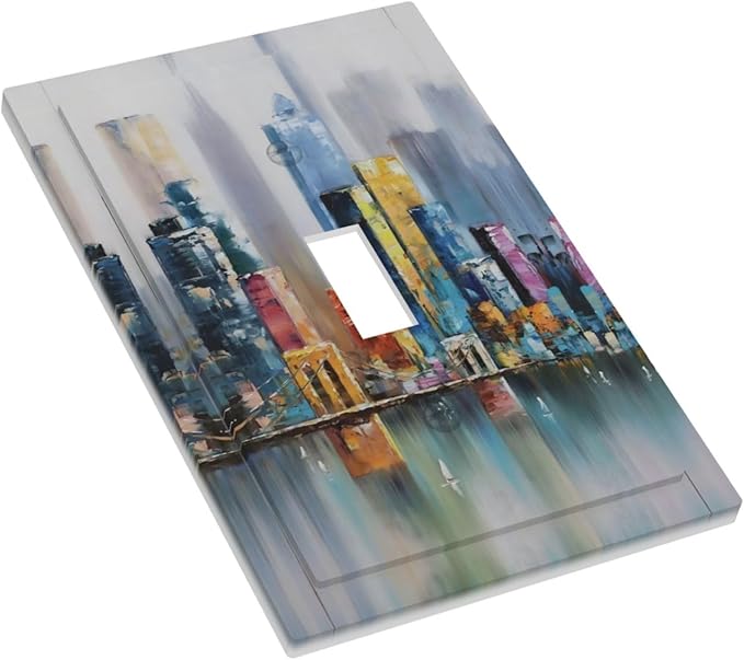 Colorful Nyc Skyline Textured Modern Abstract Decorative Light Switch Cover 1 Gang Single Toggle Device Electrical Faceplate Switchplates Decorator Outlet Wall Plate for Bedroom Living Room Decor
