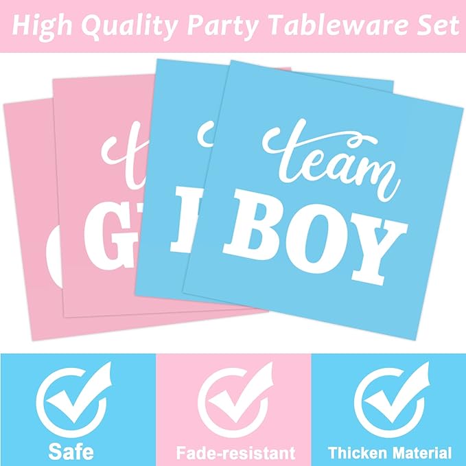 96 PCS Gender Reveal Party Supplies Gender Reveal Plates and Napkins Baby Shower Party Tableware Boy or Girl Disposable Paper Plates Napkins for Party Decorations Supplies Favors for 24 Guests