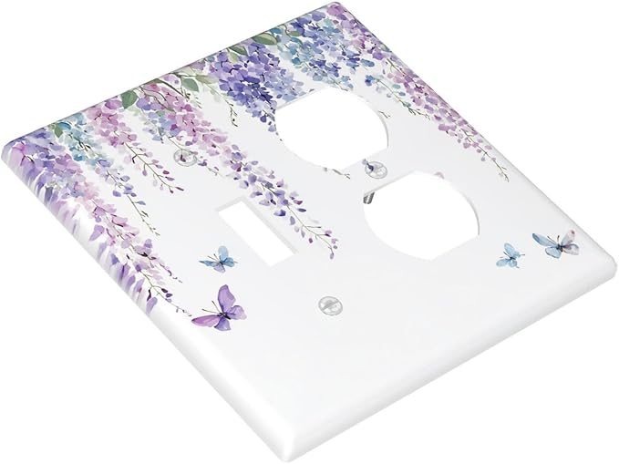 Wallplates Purple Flowers Watercolor Floral Butterflies 1 Toggle 1 Duplex Switch Plate Electrical Gfci Faceplate Decorative Light Switch Covers For Bed Room Living Room Decor