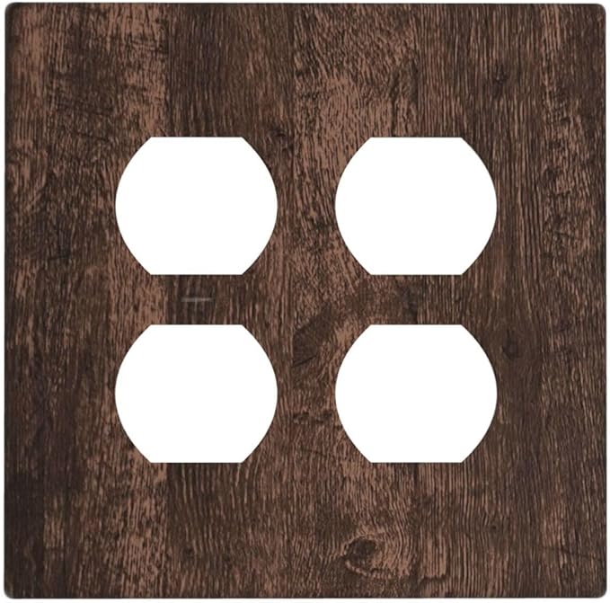 Brown Dark Wood Plank Rustic Vintage Print Outlet Covers 2 Gang Double Duplex Decorative Light Switch Covers Electrical Wallplates Socket Faceplate for Farmhouse Home Decor