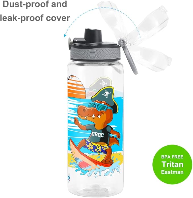 Home Tune Cute Water Bottle for School Kids Girls, BPA FREE Tritan & Leak Proof & Easy Clean & Carry Handle, 23oz/ 680ml (Croc)
