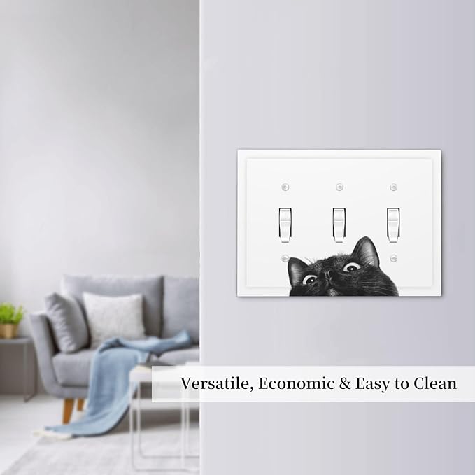 Peeping Black Cat Cute Animals Decorative Switch Plates 3 Gang Wall Plate Triple Toggle Light Switch Cover Faceplate Electrical Wall Panels for Kids Room Home Decor