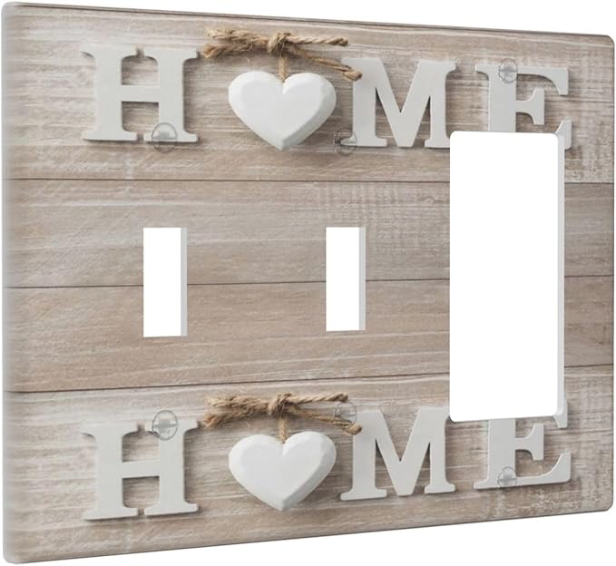 Farm Country Love Home Wood Print 3-Gang 2-Toggle 1-GFCI/Decorator Combination Light Switch Decorative Triple Combo Device Switches/Rocker Outlet Covers and Wall Plate