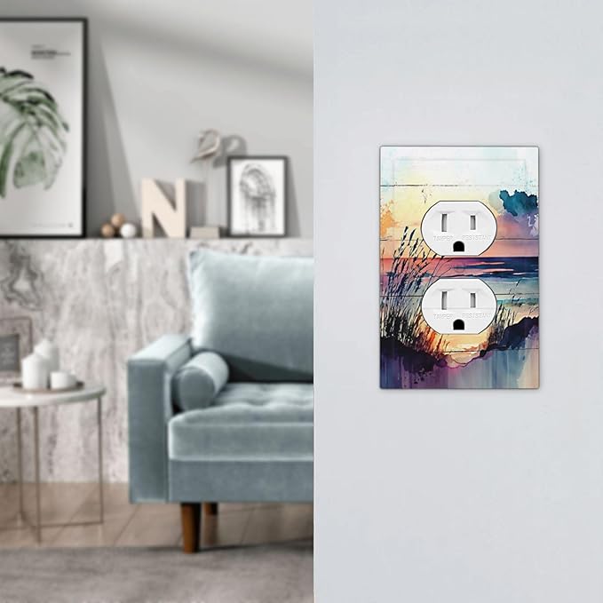 Decorative Outlet Covers Sunset Beach Abstract Nature Coastal Seascape 1 Gang Duplex Light Switch Cover Plate Unique Wall Plates for Electrical Outlets Switch Plate Covers for Bedroom Decor