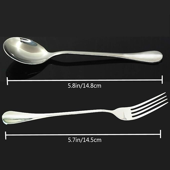 VANRA 4-Piece Children Flatware Set - 18/10 Stainless Steel Child Set Tableware - Silver Cutlery - Silverware Dinner Utensils for Kids - Chrome Finished (2 Forks + 2 Spoons)