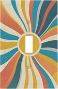 Decorative Switch Cover Plate with Retro Mid-Century Modern Sunburst Motif Design Single Gang Toggle Switch Plate Light Switch Covers Artistic Faceplate for Abstract Teal/Yellow/Orange Wall