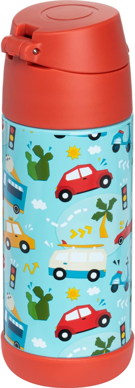 Snug Insulated Kids Water Bottle with Straw & Spout – Double-Wall Stainless Steel, Leakproof, Easy-Flip Lid – For School, Travel, Toddlers & Big Kids - Cars, 12oz