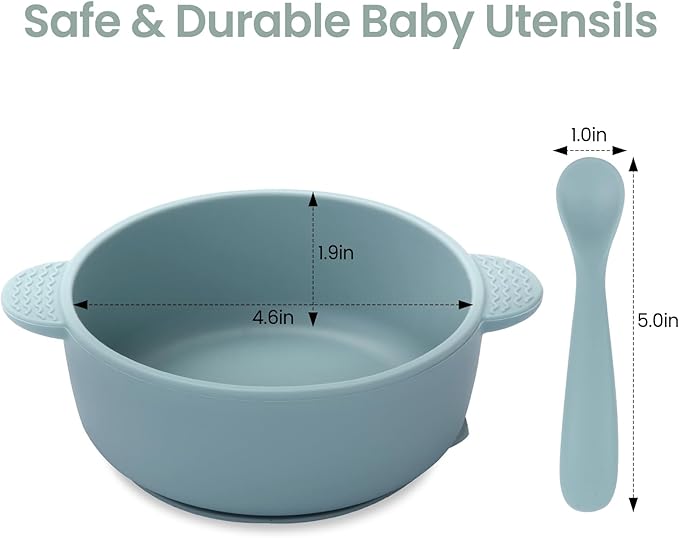 Eascrozn Baby Bowls with Suction and Baby Spoons Set of 3, Silicone Stay Put Bowls and Feeding Spoons for Babies Toddlers Kids, BPA Free,Microwave and Dishwasher Safe