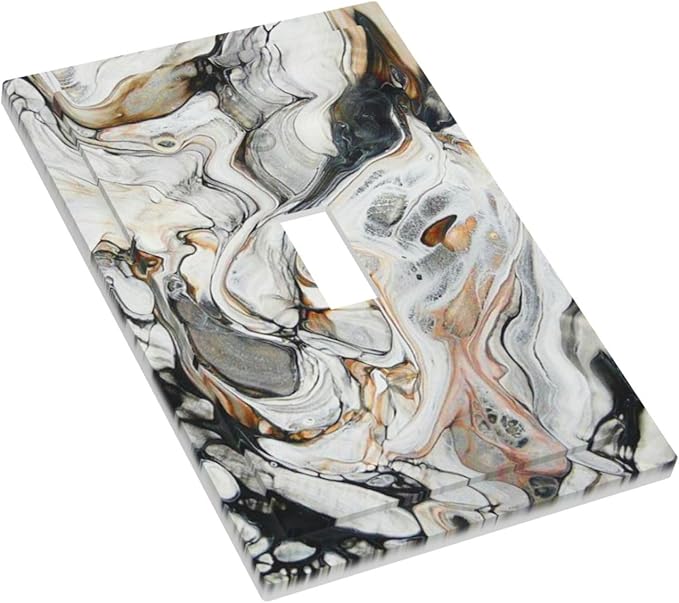 Black Gold Marble Texture Modern Abstract Print Decorative Light Switch Cover 1 Gang Single Toggle Device Electrical Faceplate Switchplates Decorator Outlet Wall Plate for Bathroom Kitchen Decor