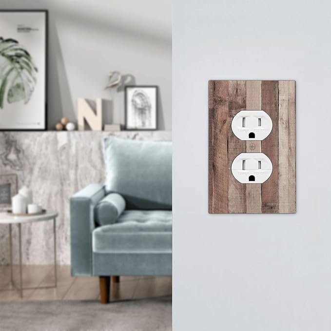Outlet Covers Retro Wood Brown Farmhouse Barn Wooden 1 Gang Duplex Light Switch Cover Decorative Switch Plates Electrical Receptacle Faceplate Wall Plate for Farmhouse Cabin Decor