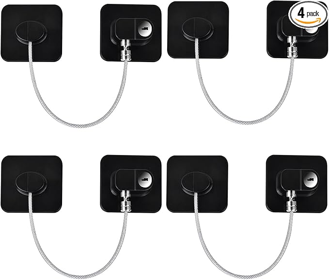 Fridge Lock (4 Pack),Refrigerator Lock with Keys,for Fridge, Cabinet Locks, Drawers, Dishwasher, Toilet and Child Safety Cabinet Locks, 3M Adhesive No Drilling (Black 4pcs)
