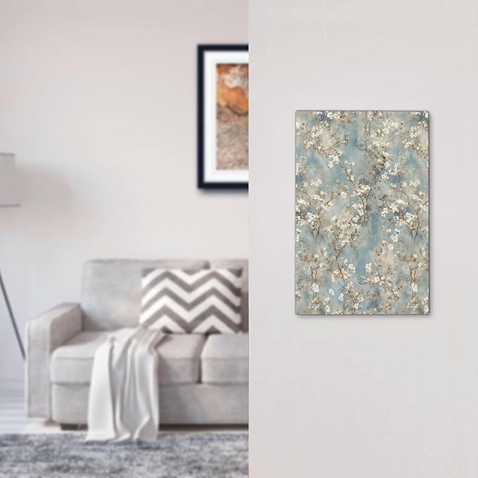 Decorative Light Switch Cover Plate Rustic Blue White Plum Blossom Flower 1 Gang No Device Single Blank Outlet Covers Wall Plates for Electrical Outlets Faceplate for Bedroom Home Decor