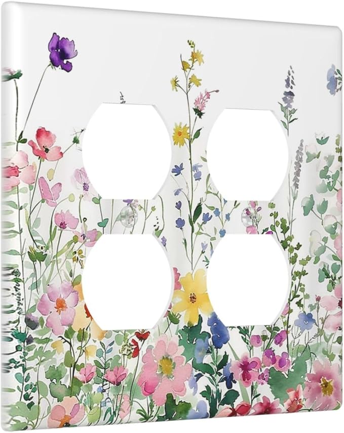 Outlet Covers Boho Colorful Flowers Plant Rustic Wildflower 2 Gang Double Duplex Decorative Light Switch Covers Electrical Wallplates Socket Faceplate for Bed Room Bathroom Decor