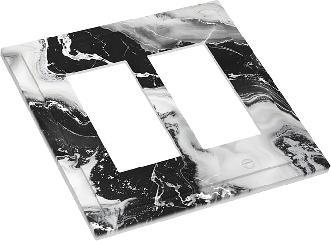 Ink Painting Marble Black White Abstract Luxurious Print Decorative Outlet Covers 2 Gang Double GFCI Rocker Electrical Wall Panels Light Switch Cover Plate for Kitchen Office Decor