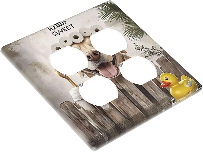 Funny Dog Rustic Farmhouse Wooden Fence Labrador Outlet Covers 2 Gang Double Duplex Decorative Light Switch Covers Electrical Wallplates Socket Faceplate For Kids Room Bathroom Decor