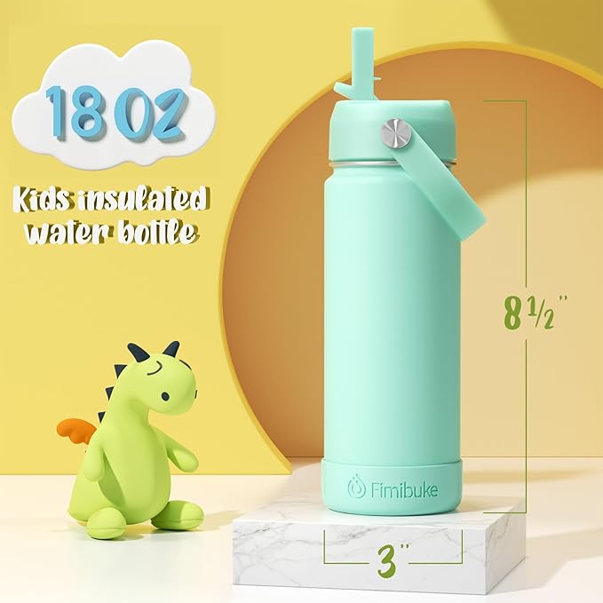 Fimibuke Kids Insulated Water Bottle, 18oz BPA FREE Kids Cups with Straw Double Wall Vacuum Tumbler 18/8 Stainless Steel Leak Proof Toddler Water Bottle for School Boys Girls (2 Pack, Ocean Life)