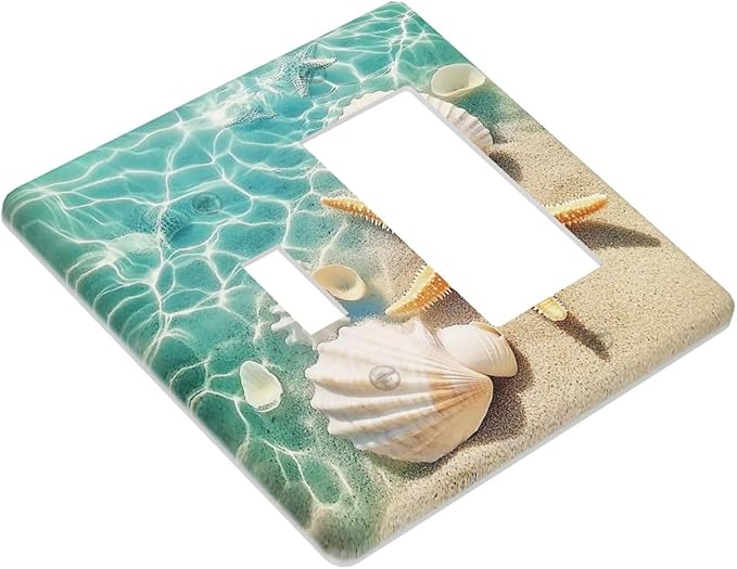 Outlet Covers Sea Shells And Star Fish In Ocean Beach 1 Toggle 1 Rocker Combination Decorative Wall Plate Electrical Switch Plates Light Switch Cover Plate For Bathroom Home Decor