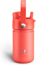 Kids Insulated Water Bottle with Straw - 12oz Stainless Steel Water Bottle with Dual Spouts, Leak-Proof, BPA-Free, Double Wall Vacuum Keeps Cold for 24 Hours for Sports, Travel, School (Tawny Orange)