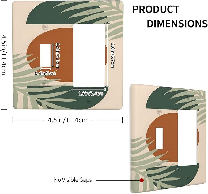 Light Switch Cover Vintage Boho Sun Leaf 2 Gang Toggle Rocker Combo Socket Cover Wall Plates Decorative Switch Plates and Outlet Covers for Bathroom Bedroom Decor