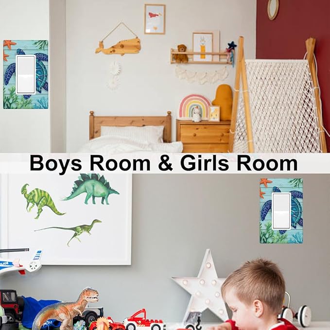 Sea Turtle Starfish 1-Gang Rocker Wall Plate, Ocean Marine Switch Plate for Kitchen, Living Room, Bathroom & Beach House