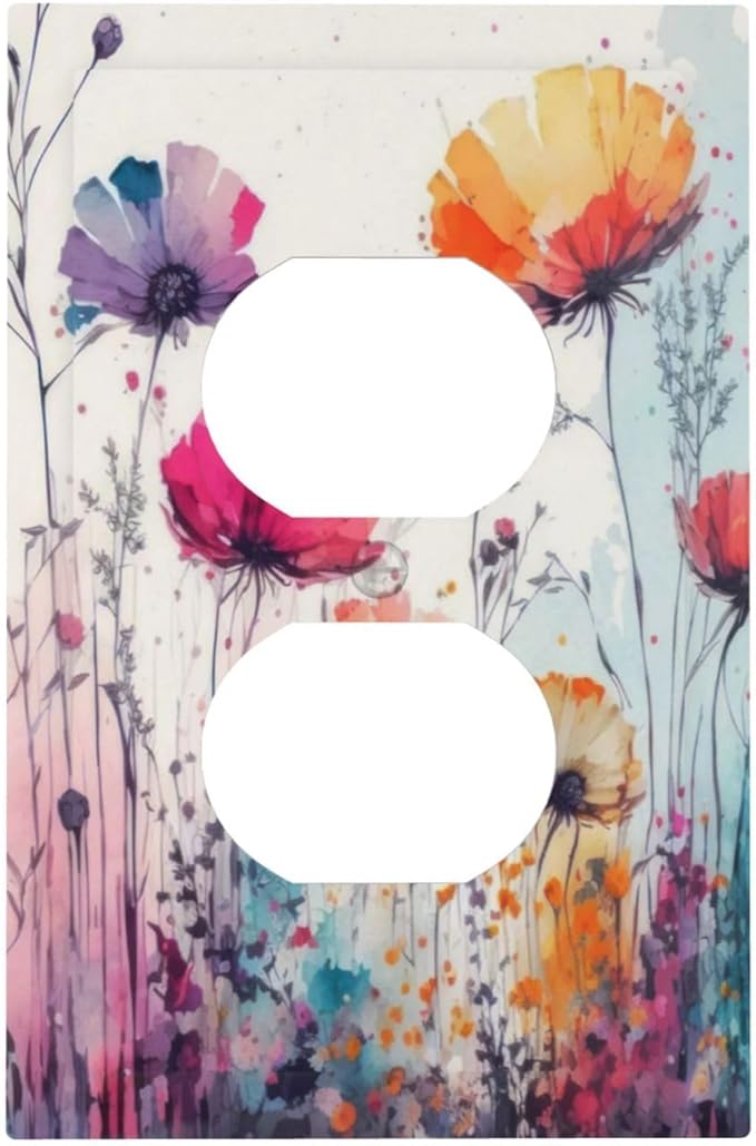 Light Switch Cover Plate Abstract Floral watercolor flowers 1 Gang Duplex Outlet Covers Wildflower Decorative Wall Plates Electrical Switchplate Receptacle Cover for Bathroom Home Decor