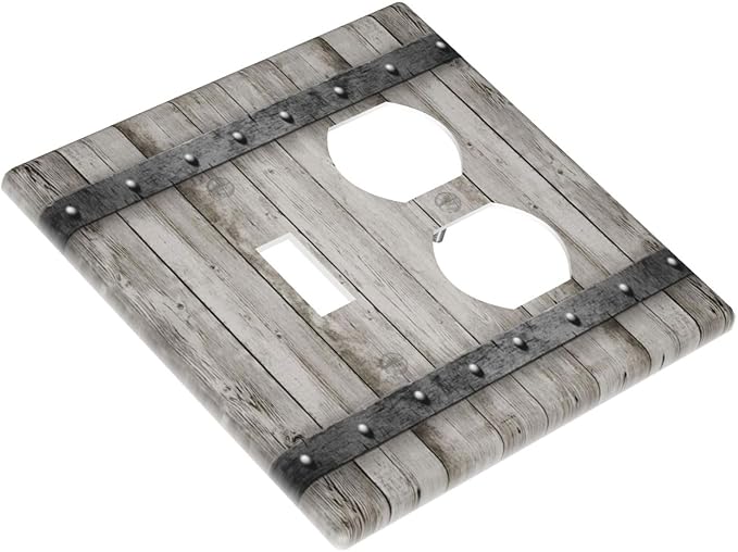 Light Switch Cover Rustic Barn Door Vintage Farmhouse Country 2 Gang Outlet Cover 1 Toggle Duplex Decorative Switchplate Wall Plate Electrical Receptacle Art Faceplate for Bedroom Carbin Decor