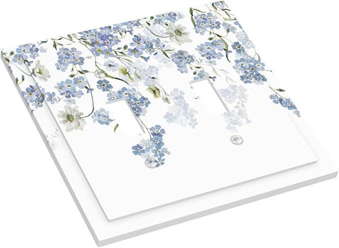 Hydrangea Blue Flowers Watercolor Floral Decorative Switch Plates 2 Gang Double Toggle Outlet Light Switch Cover Wall Plate Electrical Faceplate for Bed Room Living Room Decor