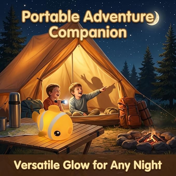 Cute Clownfish Night Light - Silicone Pat Pat Lamp with 3-Level Brightness Adjustment, Timer Function, Rechargeable Touch Control Nursery Nightlight for Baby Bedroom Decor