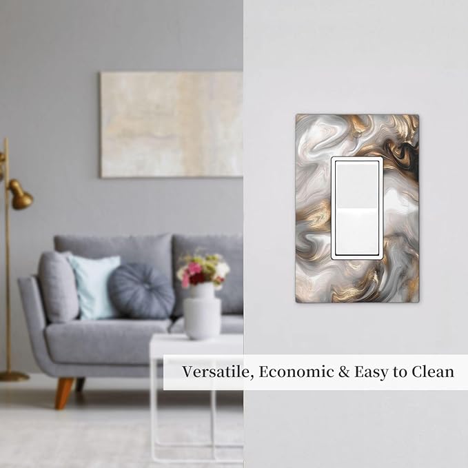 Decorative Outlet Covers Grey Brown Swirl Marble Texture 1 Gang Single Rocker Light Switch Cover Plate Wall Plates Gfci Faceplate For Bathroom Kitchen Decor