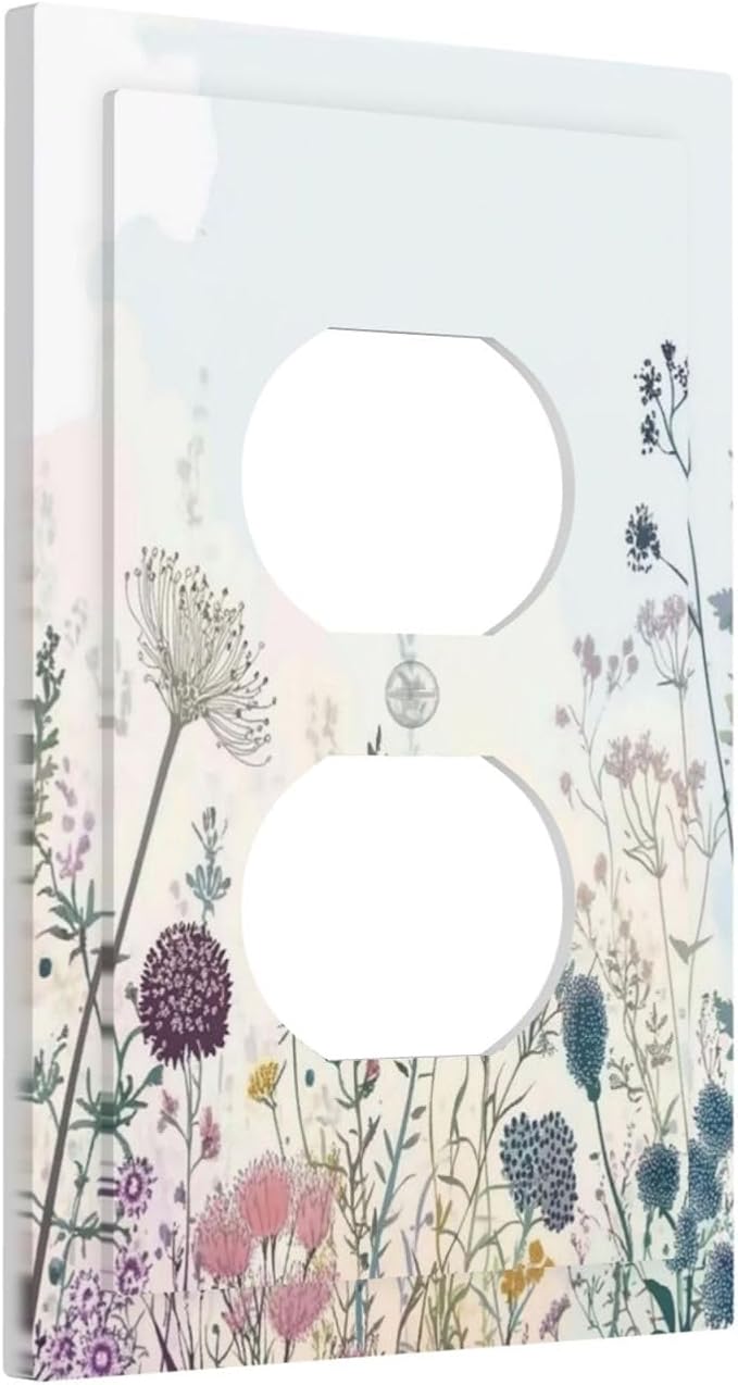 Colorful Wildflower Watercolor Dandelion Floral Outlet Covers 1 Gang Duplex Light Switch Cover Decorative Switch Plates Electrical Receptacle Faceplate Wall Plate For Cabin Home Decor