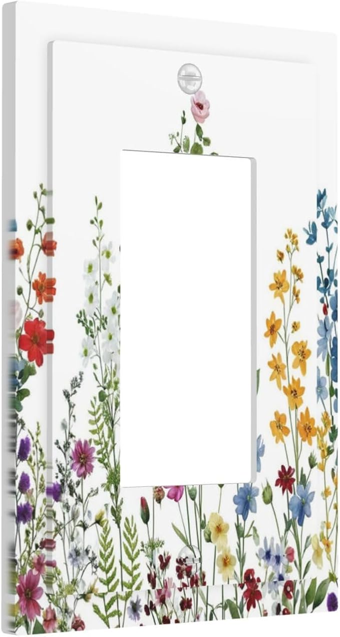 Outlet Covers Colorful Wildflowers Plants Flowers on White Background 1 Gang Light Switch Cover Plate Single Rocker Switch plate Covers Decorative Wall Plates Electrical GFCI Receptacle for Home Decor