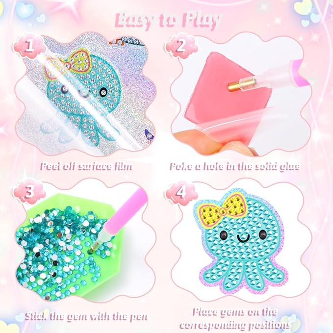 EAPHANT Diamond Art Kits for Kids, Gem Keychains and Stickers Painting Gifts for Girls Ages 4-8 8-12, Arts and Crafts Toys for Kids with 29 Designs
