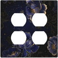 Navy Blue Floral Vintage Flower Dark Watercolor Outlet Covers 2 Gang Double Duplex Decorative Light Switch Covers Electrical Wallplates Socket Faceplate for Bedroom Living Room Decor