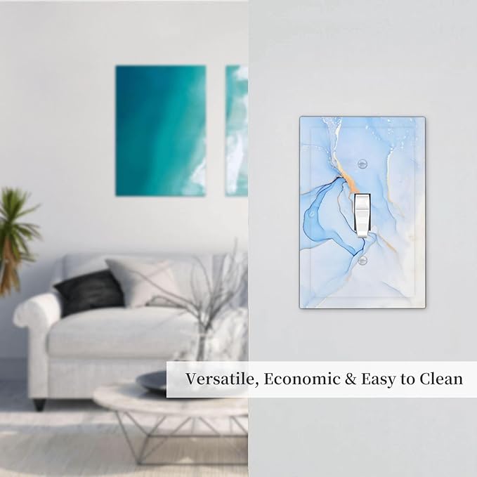 Modern Art Blue Gold Marble Abstract Luxury Print Decorative Light Switch Cover 1 Gang Single Toggle Device Electrical Faceplate Switchplates Decorator Outlet Wall Plate for Bathroom Living Room Decor