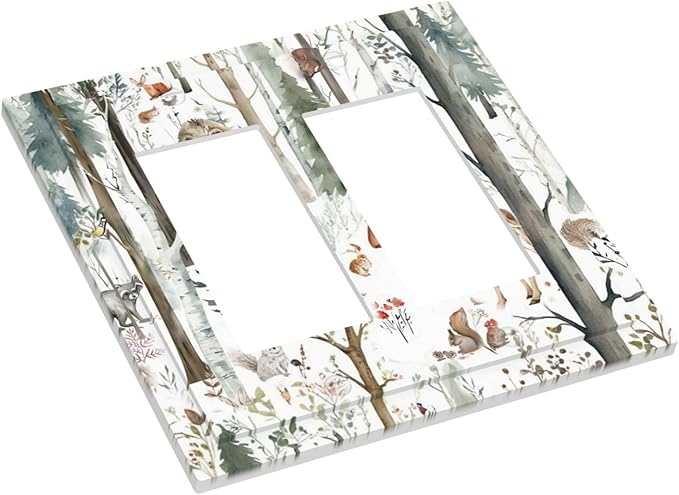 Snow Bear Fox Deer Forest Squirrel Wild Life Animal Decorative Outlet Covers 2 Gang Double GFCI Rocker Electrical Wall Panels Light Switch Cover Plate for Farmhouse Kids Room Decor