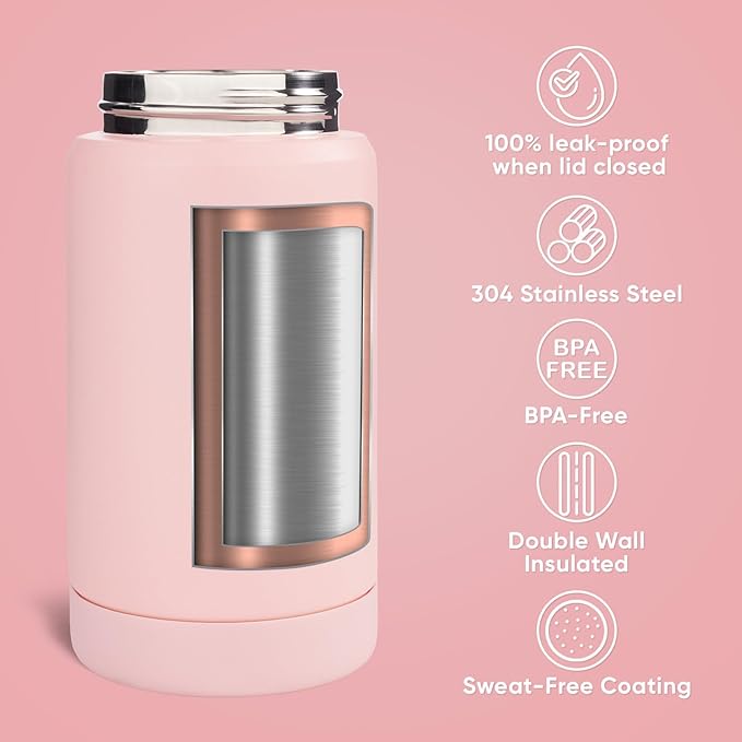 12 oz Water Bottle, 2 pack Kids Water Bottles for School, Toddler Water Bottle with Straw & Handle, 304 Stainless Steel Insulated Water Bottle, Non-slip Silicone Base, BPA Free, Pink Two Piece