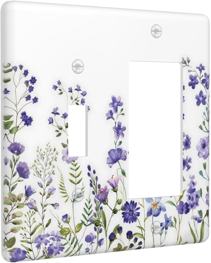 Lavender Wildflowers Purple Flowers Plant Floral Outlet Covers 1 Toggle 1 Rocker Combination Decorative Wall Plate Electrical Switch Plates Light Switch Cover Plate for Bedroom Living Room Decor