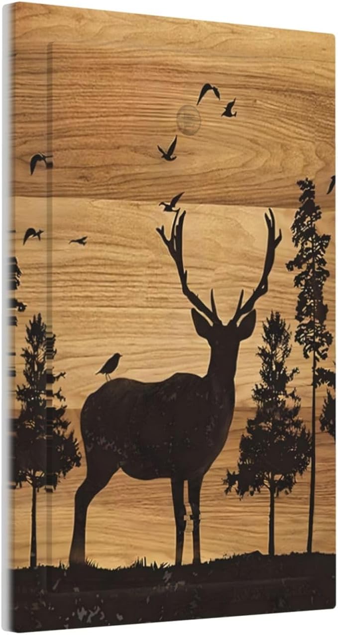 Elk Moose Forest Hunting Pyrography Art Wood Texture Print Light Switch Cover Plate 1 Gang No Device Blank Electrical Wall Plates Faceplate Decorative Switch Plate Covers for Farmhouse Bedroom Decor