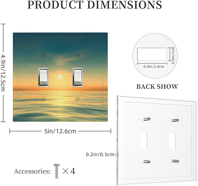 Serene Coastal Sunset Double Toggle Switch Cover - 2-Gang Standard US Size Minimalist Ocean Landscape Design Light Switch Covers for Bathroom Decor