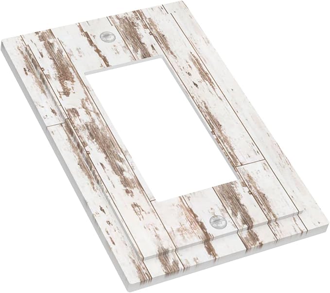 Farmhouse White Brown Wood 1 Gang Rocker/Decor Outlet Light Switch Wall Plate Cover Faceplate Decorative Faceplate Switchplates for Rustic Cabin Barn Bathroom Home Living Room Bedroom Decorate 5" x 3
