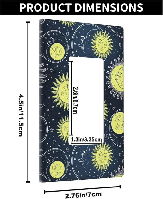 Gold Sun And Moon Single Rocker Wall Plate Universe Deep Blue Decorator Rocker Switch Plate Decorative 1 Gang Lightswitch Cover Home & Office