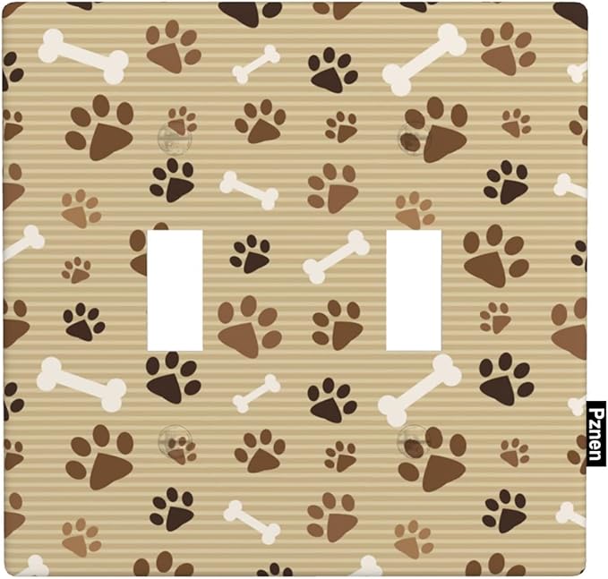 Paw Print Brown Double Toggle Light Switch Cover Dog Bone and Paw Wall Plate Covers 2-Gang Toggle Switch Plates Home Decorative Office