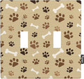 Paw Print Brown Double Toggle Light Switch Cover Dog Bone and Paw Wall Plate Covers 2-Gang Toggle Switch Plates Home Decorative Office
