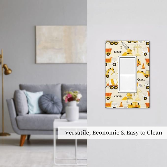 Decorative Outlet Covers Construction Vehicle Yellow Trucks Diggers 1 Gang Rocker Light Switch Cover Plate Single Wall Plates for Electrical Switch Plate Covers Faceplate for Home Decor