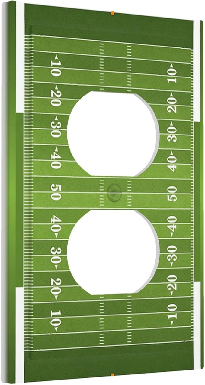 Football Field Duplex Wall Plate - 1-Gang Standard US Size Game Day Gridiron Outlet Covers, Vintage Football Design for Boys Room Decor