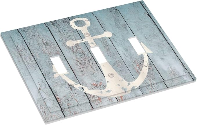 Anchor Rustic Sailing Nautical Wooden Planks Marine Decorative Switch Plates 3 Gang Wall Plate Triple Toggle Light Switch Cover Faceplate Electrical Wall Panels for Bathroom Farmhouse Decor