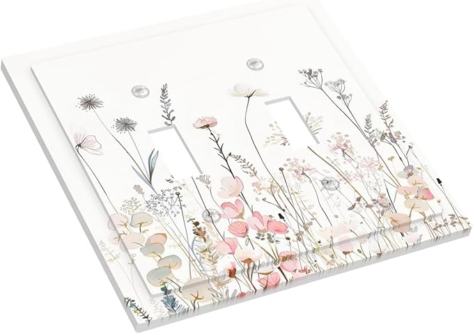 Floral Watercolor Wildflower Dandelion Plant Decorative Switch Plates 2 Gang Double Toggle Outlet Light Switch Cover Wall Plate Electrical Faceplate for Farmhouse Bed Room Decor