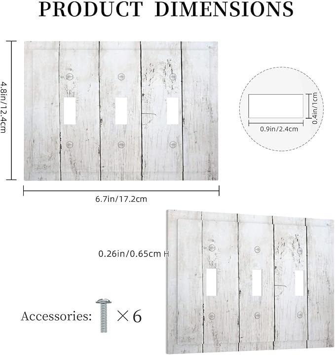 Modern Rustic Wood White Oak Print Decorative Switch Plates 3 Gang Wall Plate Triple Toggle Light Switch Cover Faceplate Electrical Wall Panels for Farmhouse Home Decor