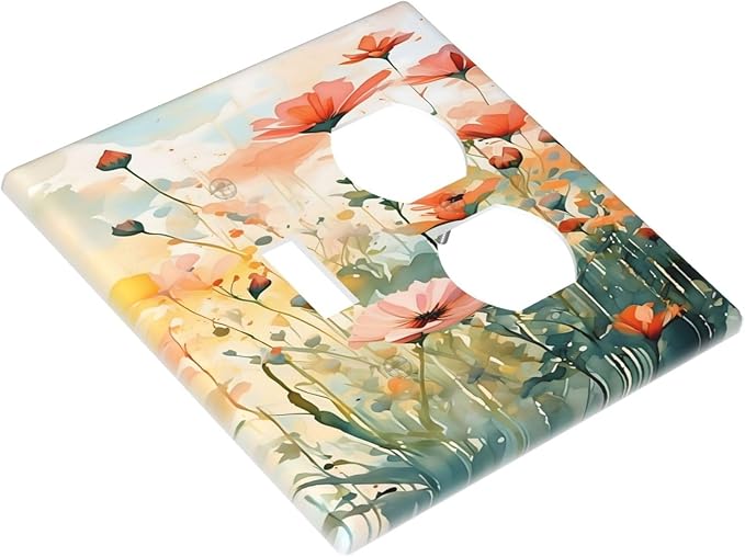 Vintage Red Orange Yellow Poppy Floral Flowers Wallplates 1 Toggle 1 Duplex Switch Plate Electrical GFCI Faceplate Decorative Light Switch Covers for Bedroom Living Room Decor