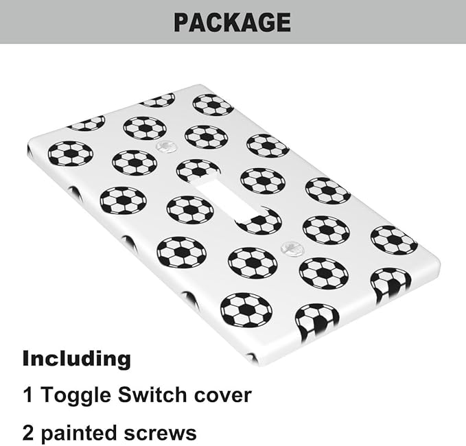 Soccer Theme Single Toggle Light Switch Cover, Black White Soccer Balls 1-Gang Wall Plate 4.5 x 2.76 Inch for Men Teen Boys Bedroom Bathroom Decor